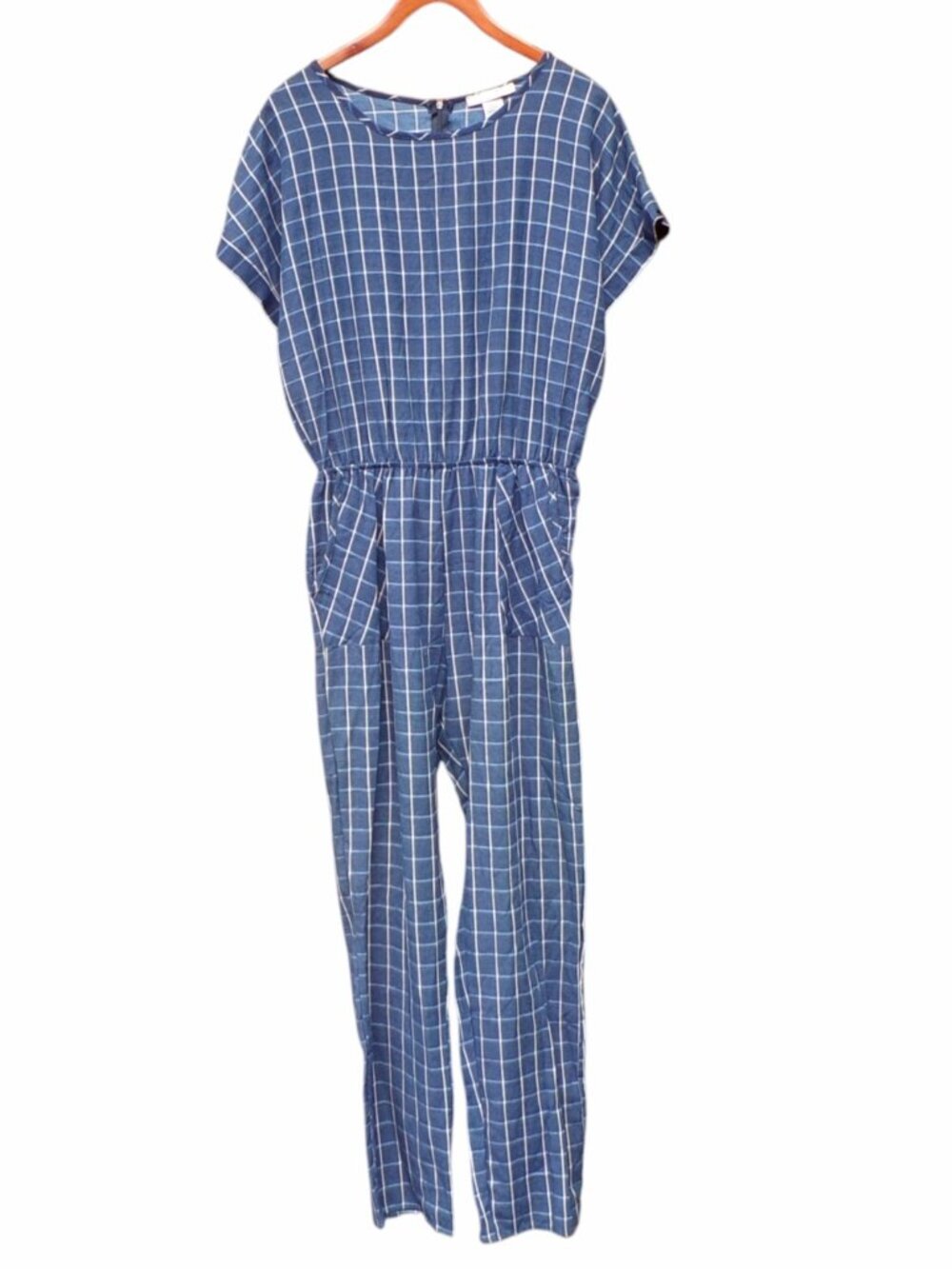 Vintage Antionette Jumpsuit Women's L Blue Plaid 100% Cotton